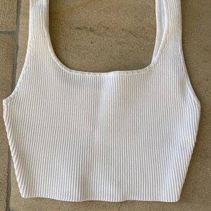 Babaton White Ribbed Crop Top
